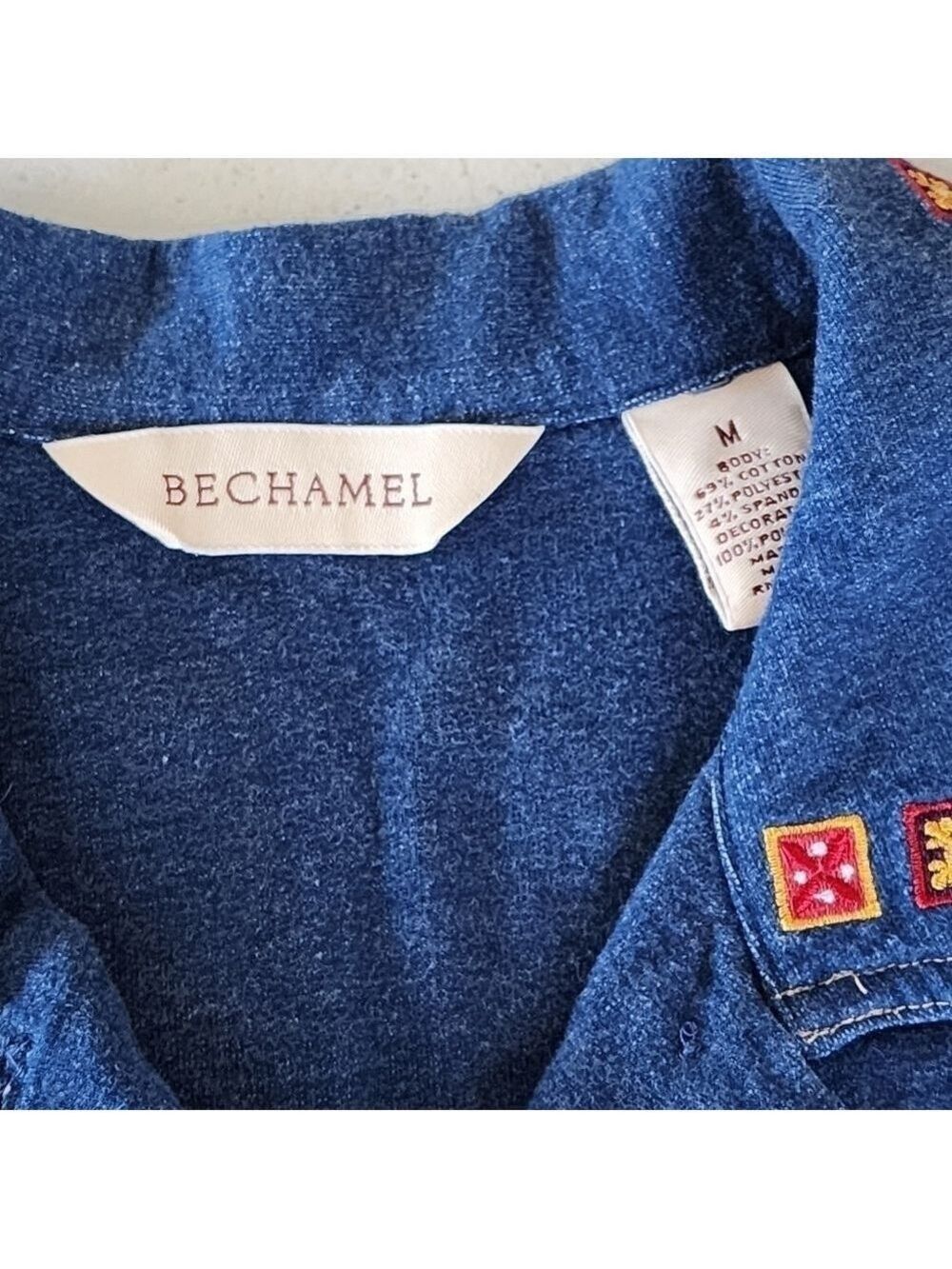 Bechamel sz M vintage soft quilters square embroidered design jean colored vest - Picture 4 of 12